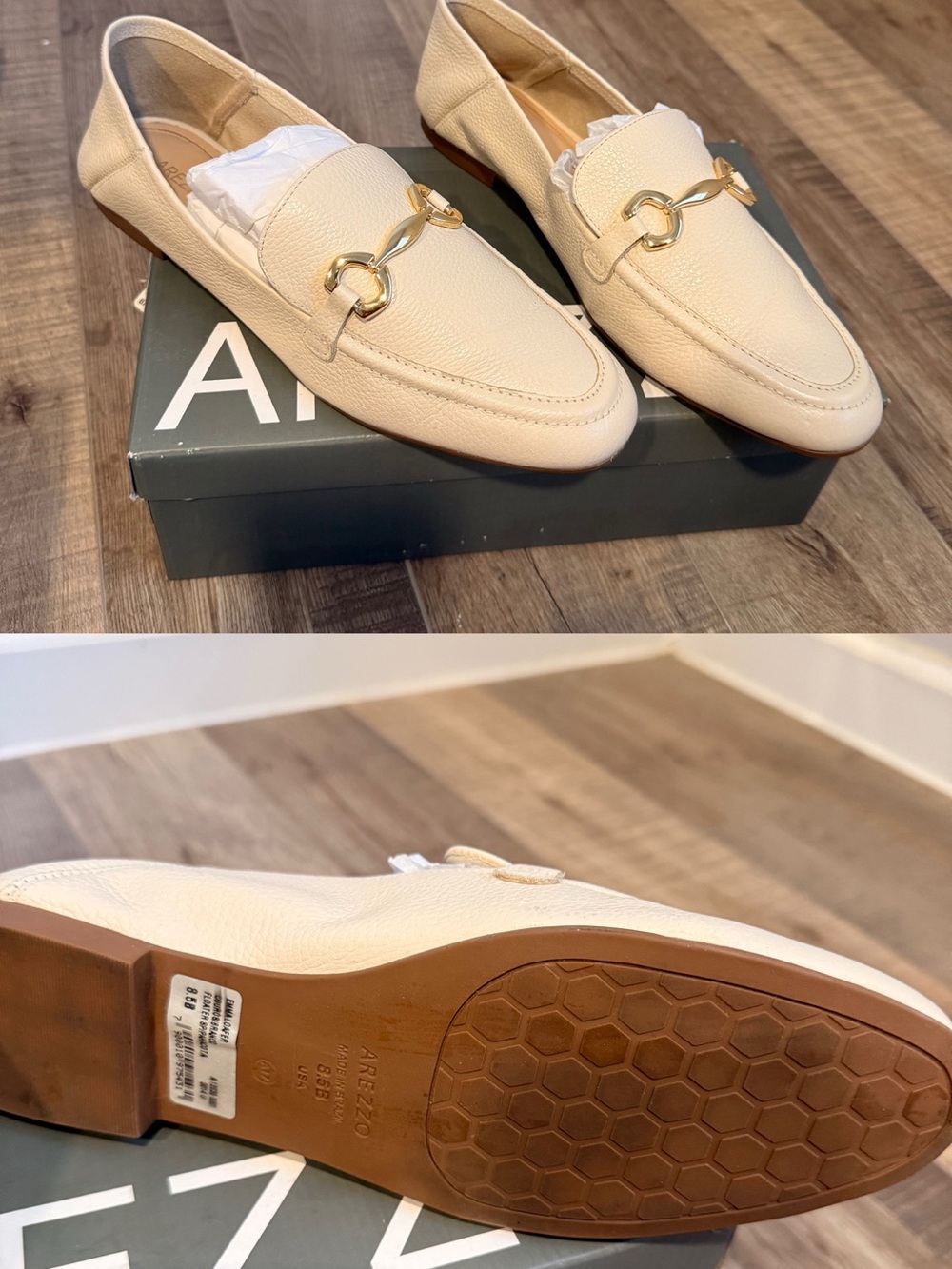 Arezzo Cream Leather Bit Loafers with Gold Hardware - Women